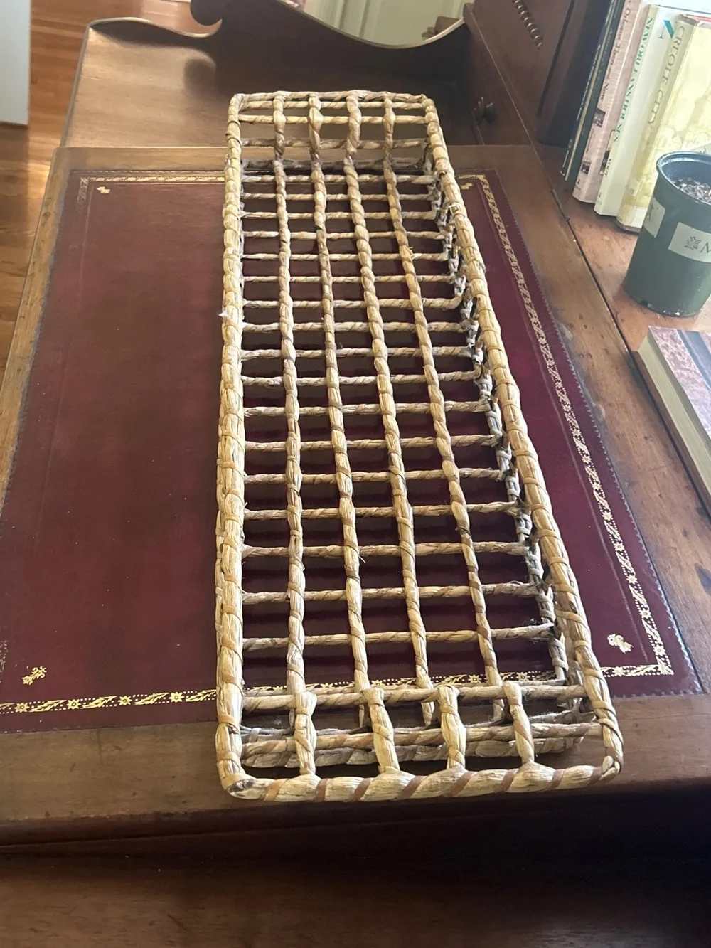 Vintage Anthropologie 36” Long Woven Rattan Wicker Tray Basket Y2K c. 1998 RARE